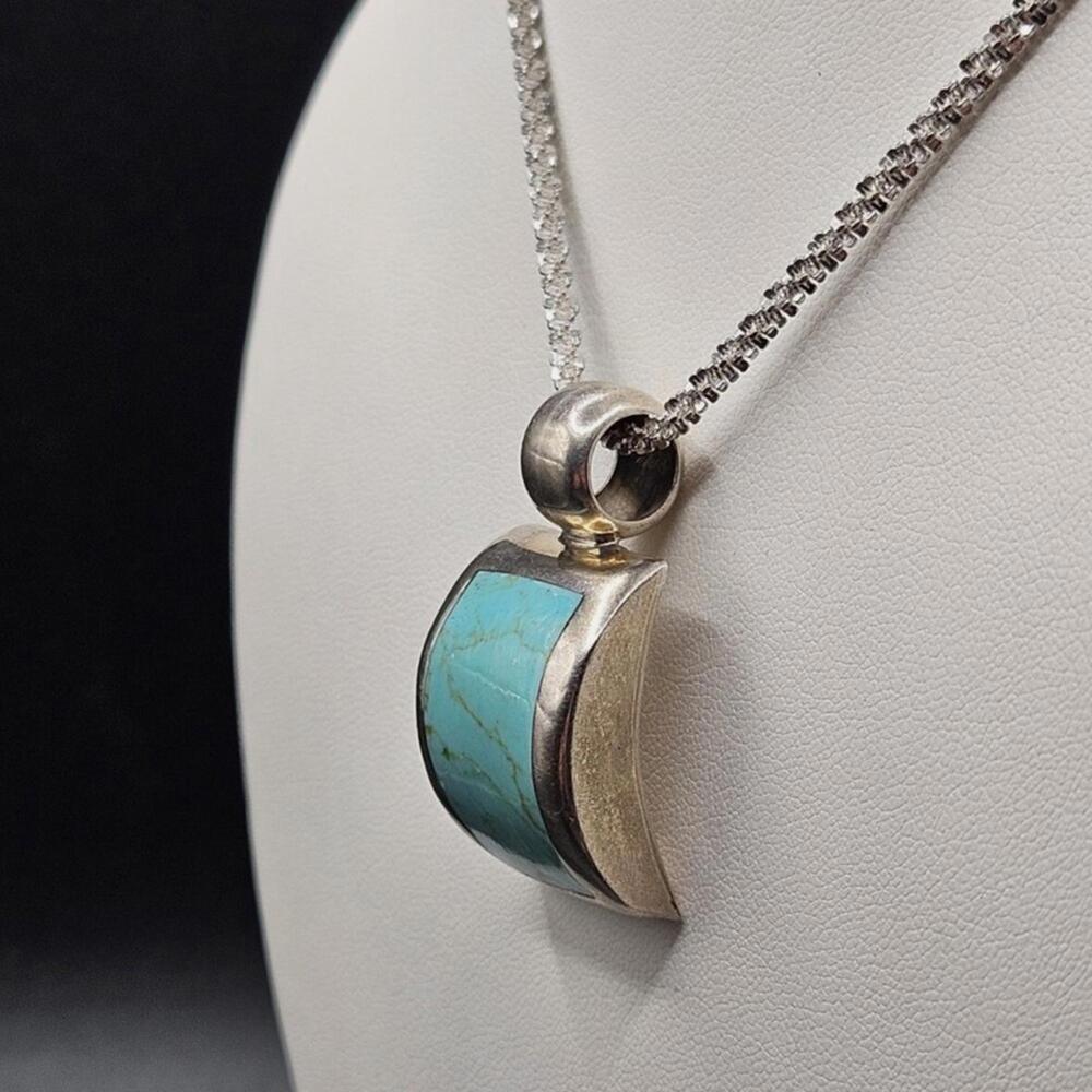 🚫SOLD OUT🚫 VTG Mexico 925 Sterling Silver Turquoise Pendant Necklace - Picture 7 of 7